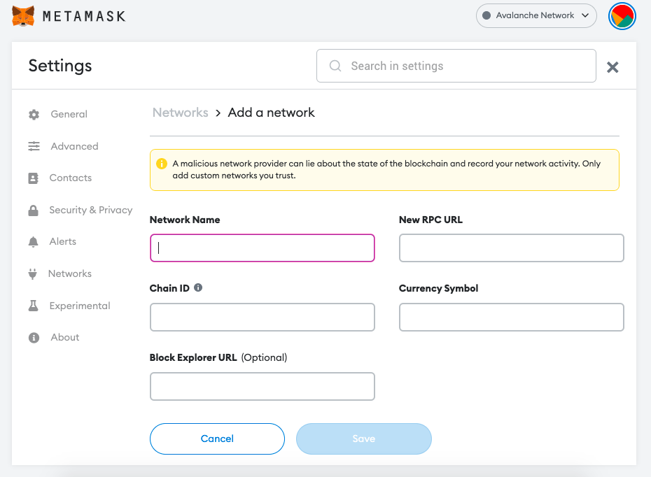 Add network page fields, add a Chainstack endpoint for faster transactions