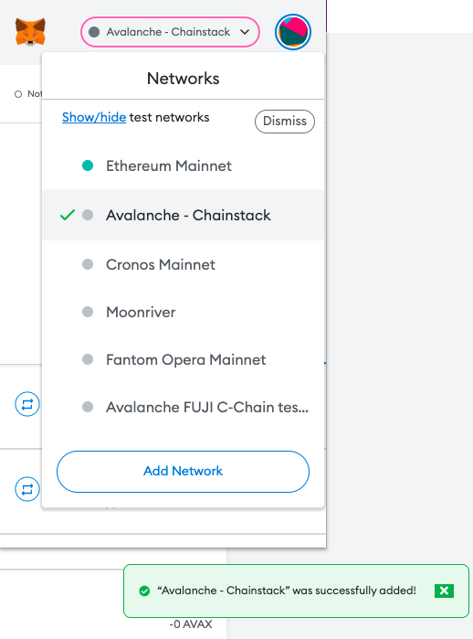 Networks selection, use a Chainstack network.