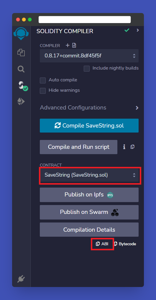 ABI location within the Remix IDE to use in web3 DApps