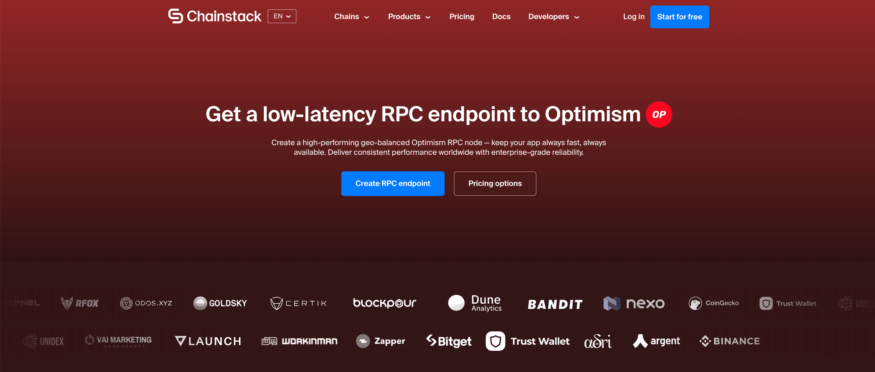 Chainstack Optimism RPC page