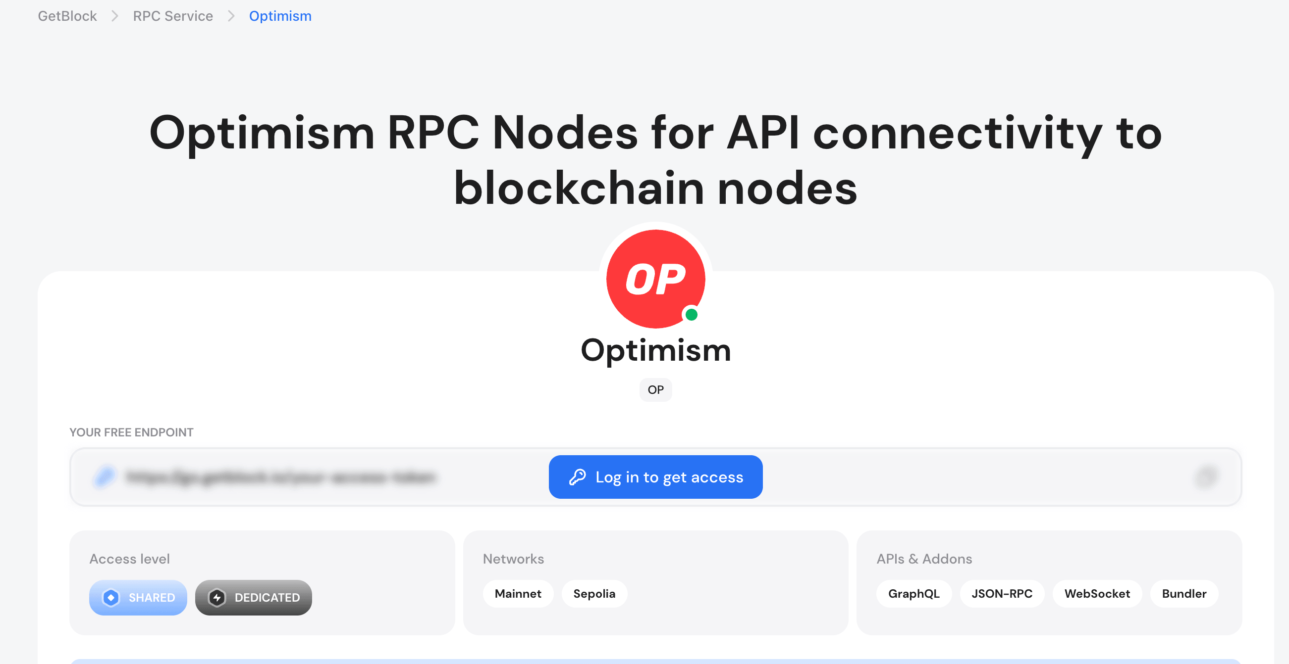 GetBlock Optimism shared endpoint and dedicated node configuration
