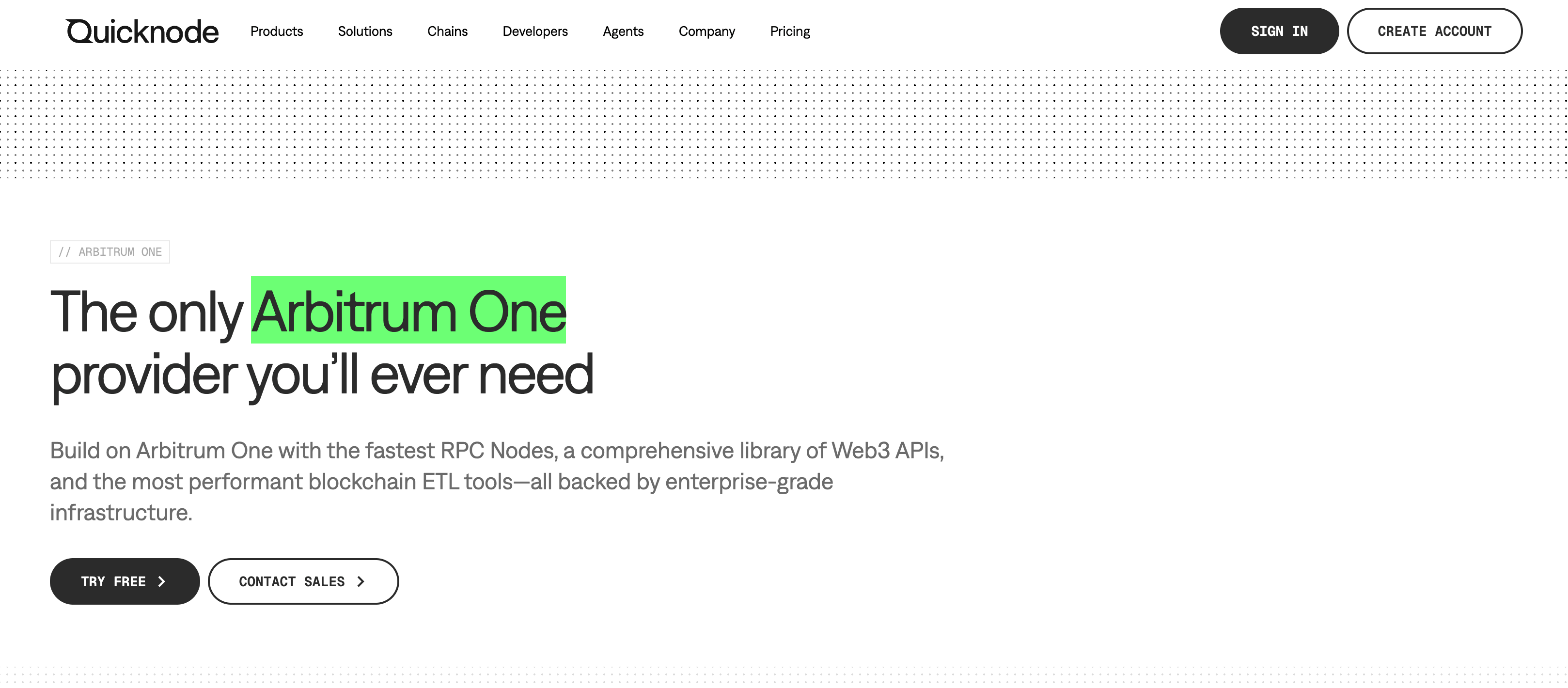Quicknode Arbitrum endpoint configuration showing credit-based pricing and Streams setup
