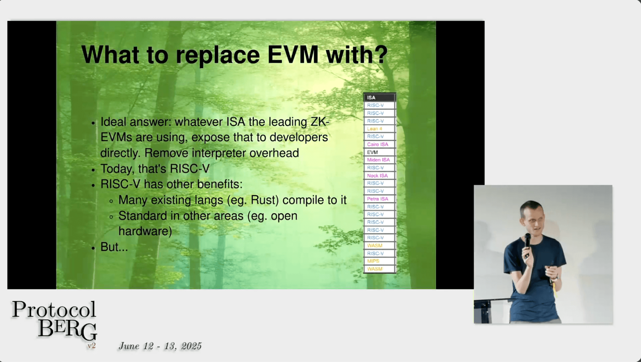 Vitalik Buterin presenting his proposal to replace the EVM with RISC-V at Protocol Berg v2 2025
