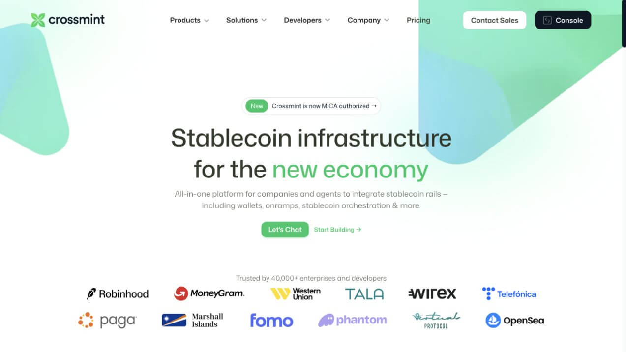 Crossmint stablecoin infrastructure interface