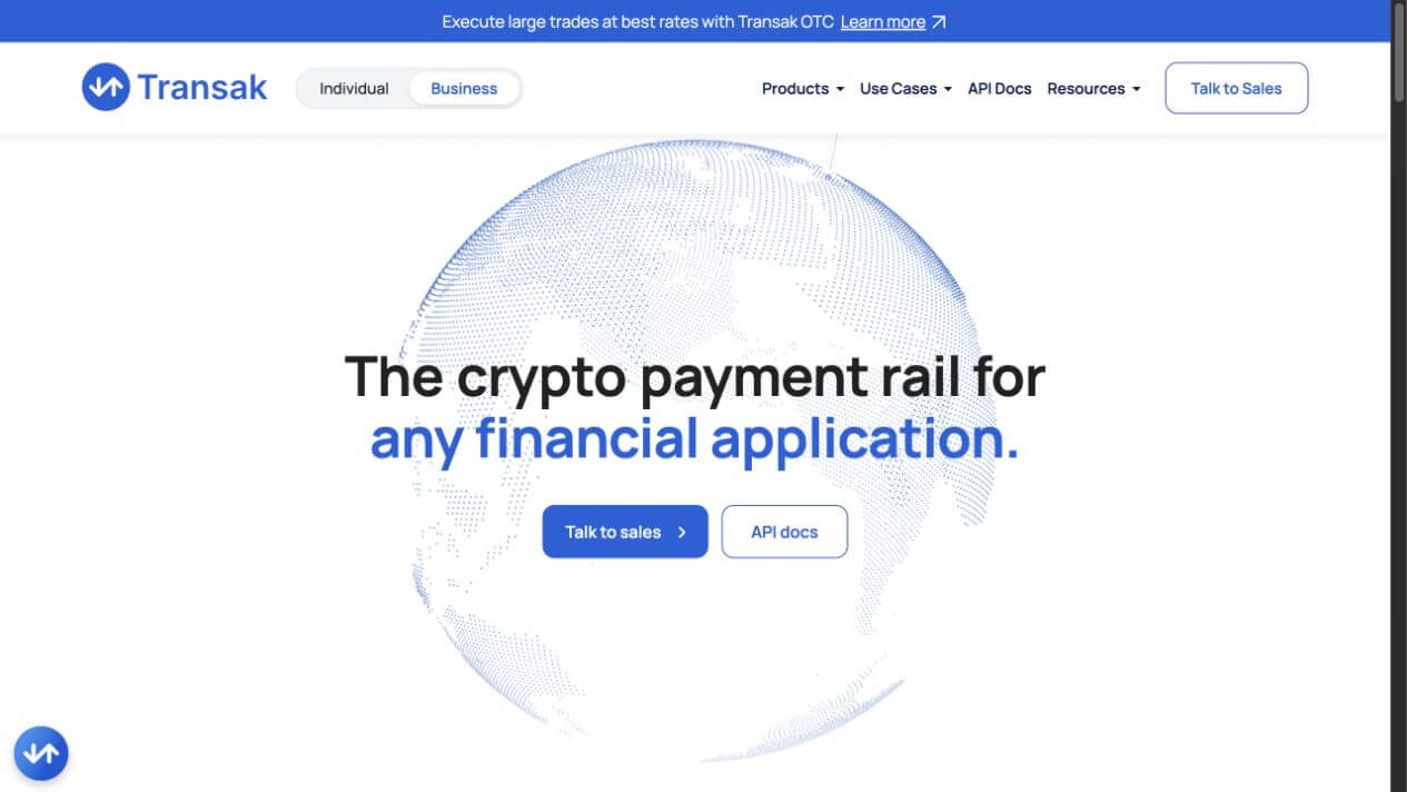 Transak crypto payment rail interface