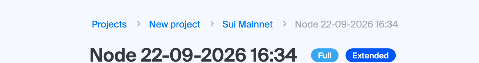 Extended badge next to a Sui Global Node's name on its node detail page, alongside the Full badge