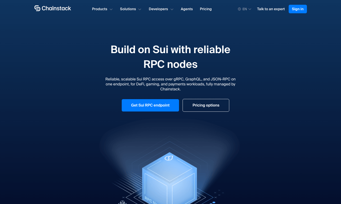 Chainstack Sui RPC nodes landing page