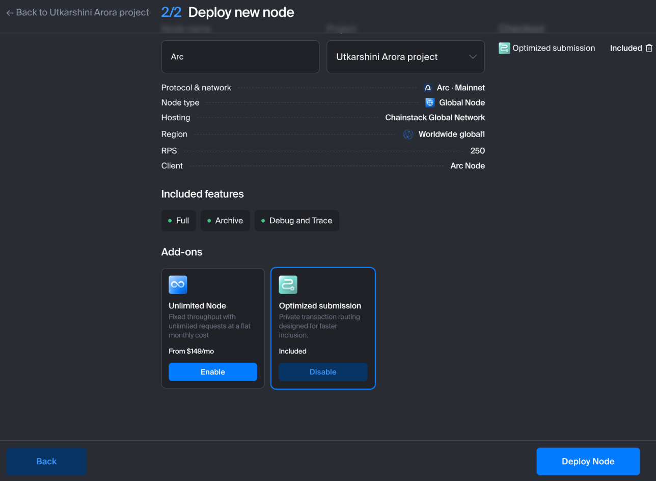 Deploy new node summary for Arc Mainnet with the Optimized submission add-on included