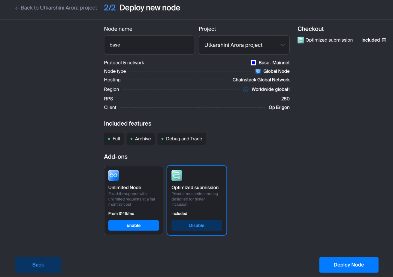 Deploy new node summary for Base Mainnet with the Optimized submission add-on included