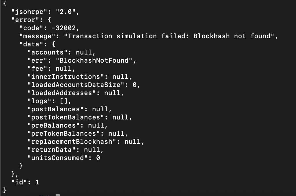 sendTransaction preflight error BlockhashNotFound for the expired ordinary transaction