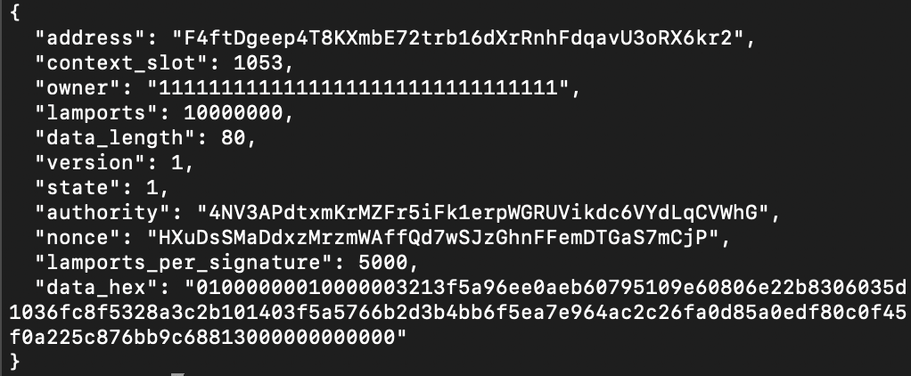 Decoded 80-byte nonce account: version 1, state 1, authority, nonce and lamports per signature