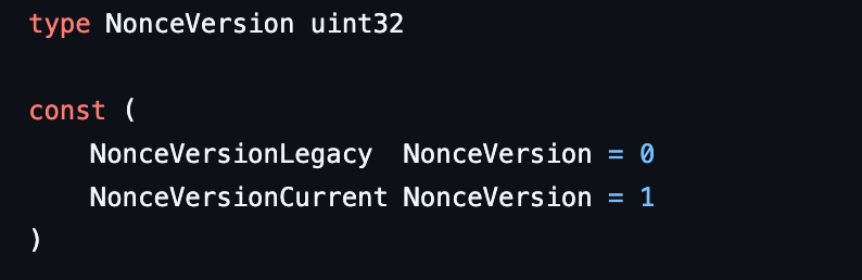 Definition of the nonce account version enum with Legacy and Current variants