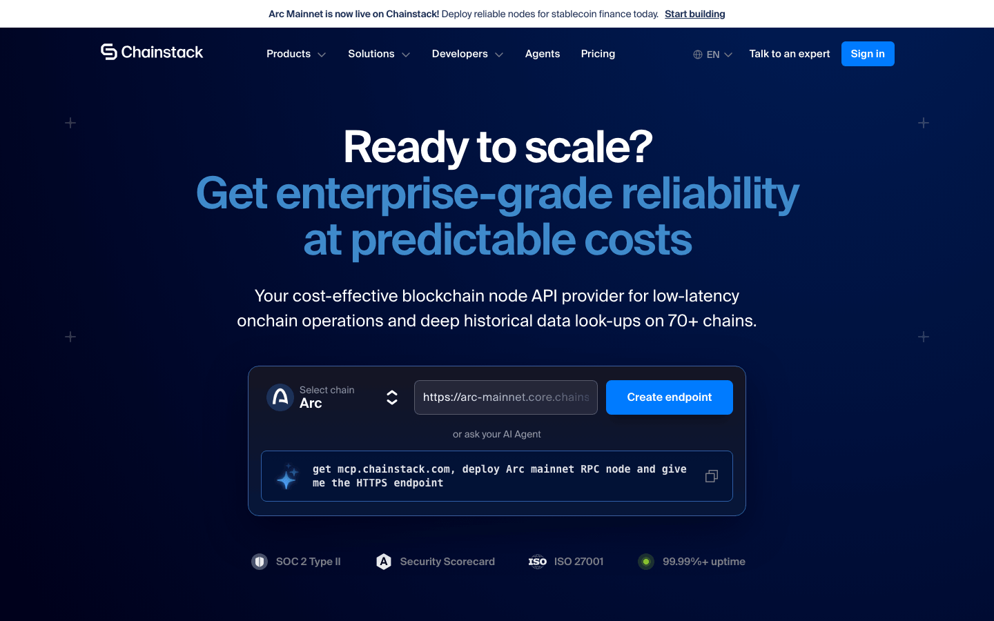 Chainstack homepage hero
